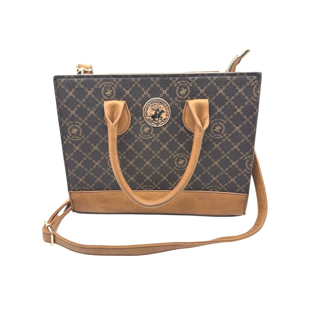 Beverly Hills Polo Club Women's Shoulder Bag Brown Vegan Leather Purse Tote Logo